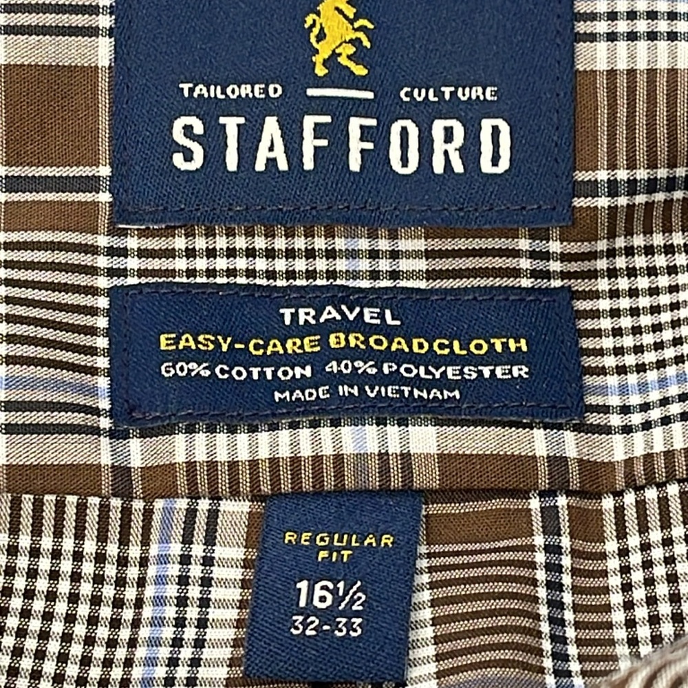Stafford Brown Casual Button Down Shirt MENS SIZE 16.5 - Picture 7 of 8